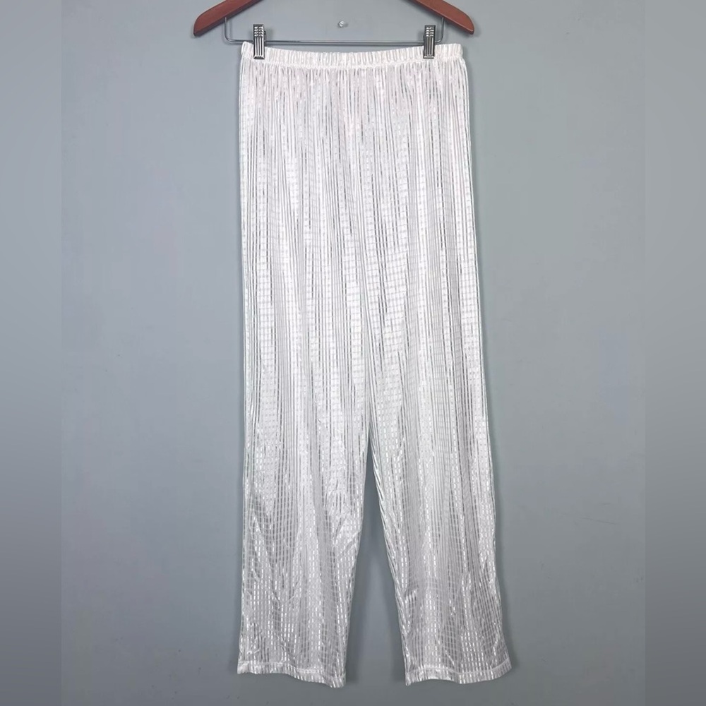 VTG Fredericks of Hollywood White Pants Size L Sheer Shiny High-Waisted Lingerie